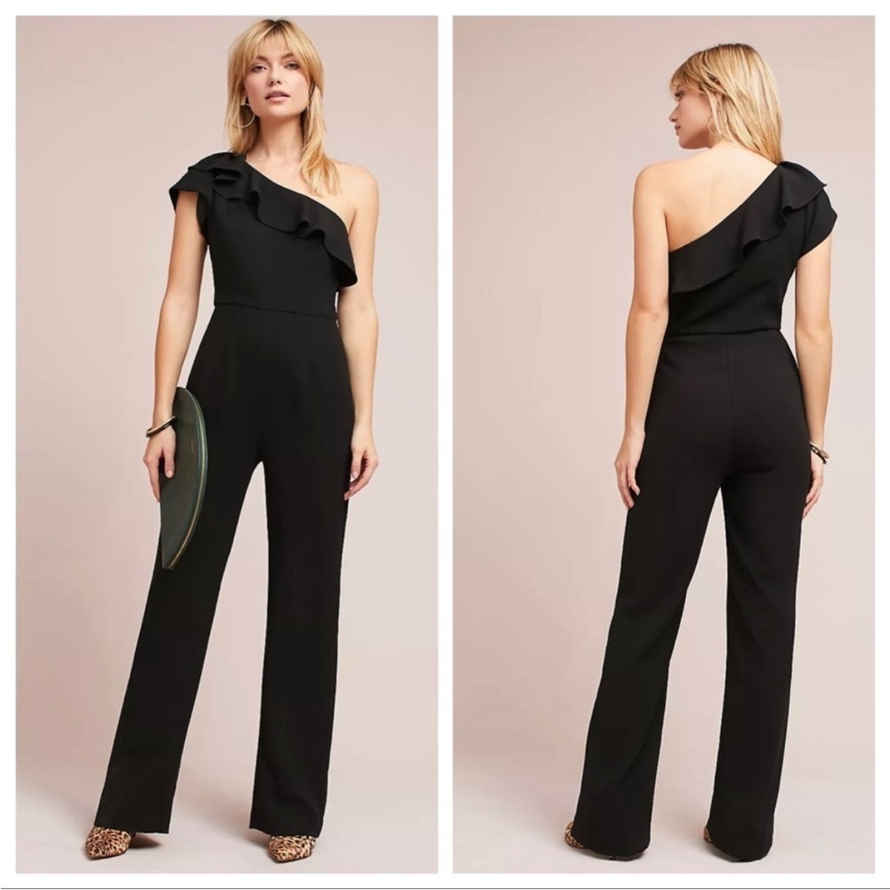 Monique Lhuillier One-Shoulder Jumpsuit Black Sz 0P